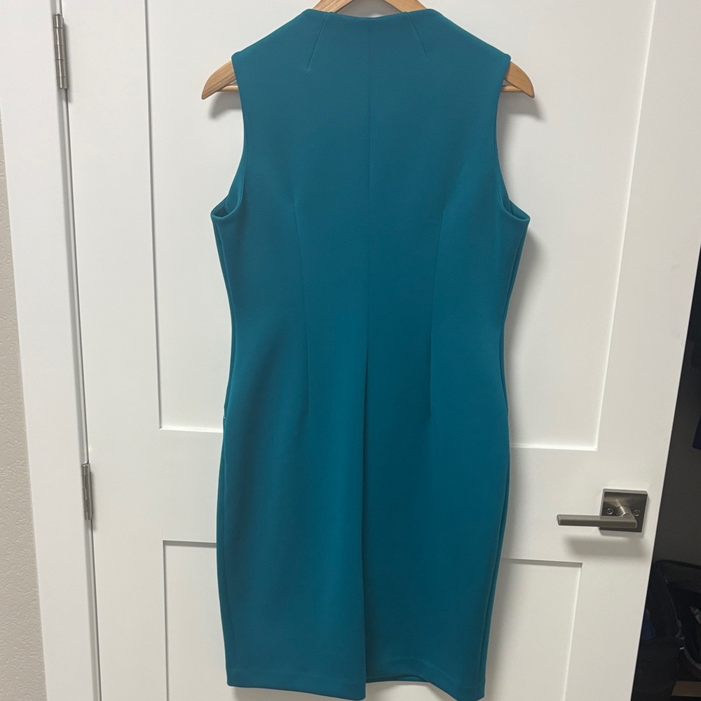 Calvin Klein Teal Zip-Accent Sleeveless Sheath Dress - Picture 5 of 8